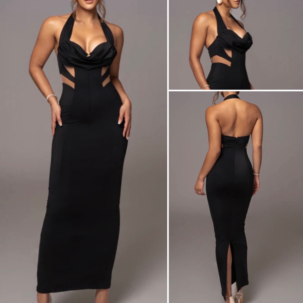 Sophisticated Black Halter Wedding Gown